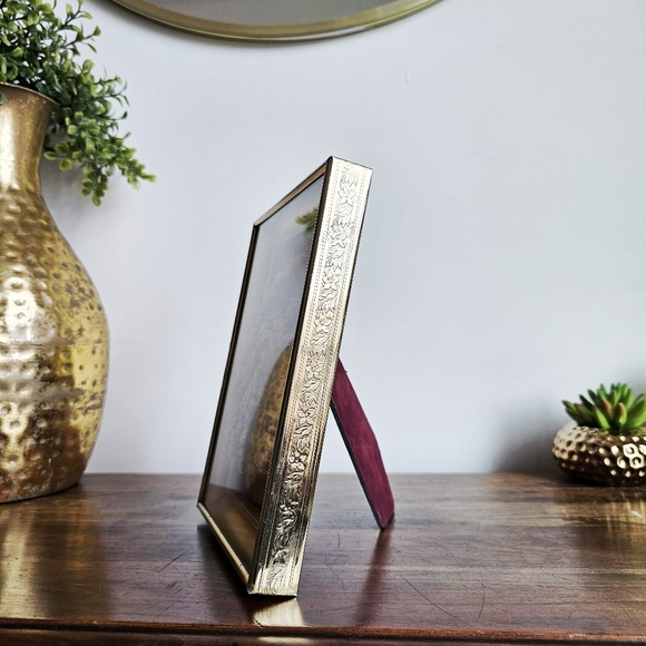 Vintage Gold And Brown Handmade Herbarium Dried Flower Art Box Metal Frame - Picture 11 of 14